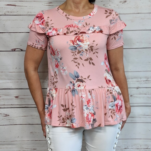 Floral Jersey Knit Peplum Top - Picture 2 of 2